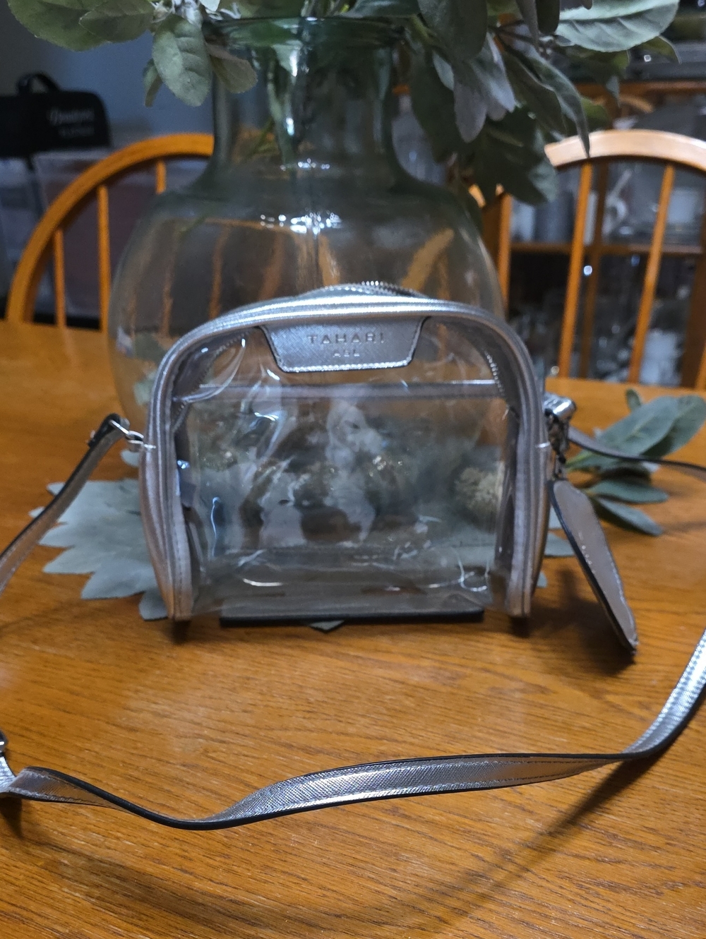 Tahari Clear Crossbody Bag with Silver Trim
